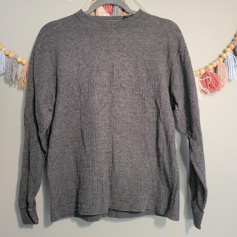 Naturalife Cotton Grey Ribbed Knit Sweater Natural Fiber Classic Unisex